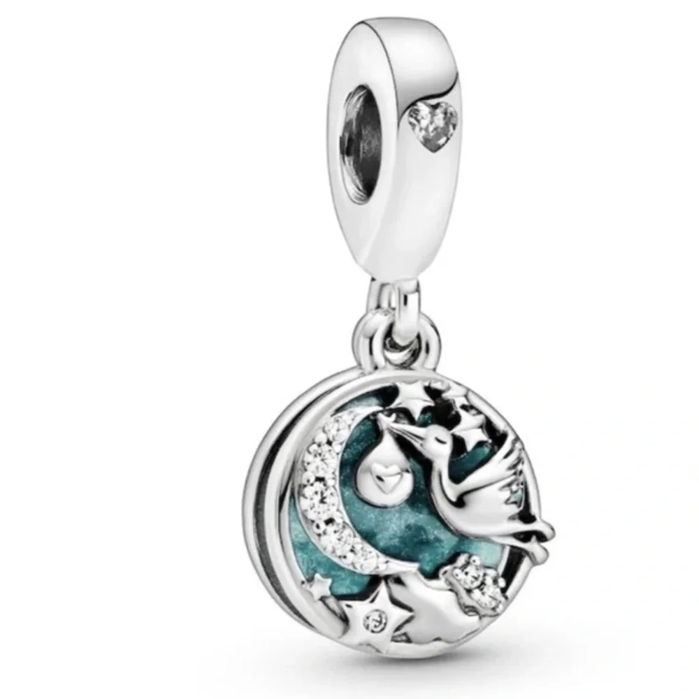 Silver and Teal Bird Charm